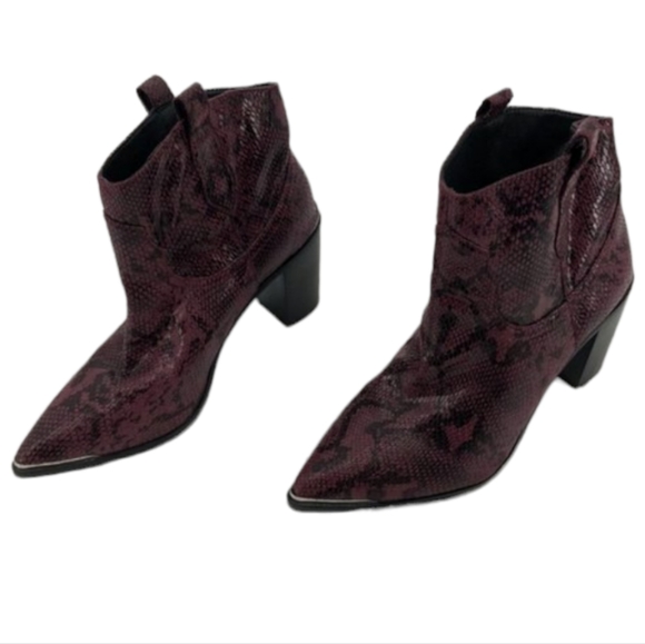 Steve Madden NWOT Zora Maroon snakeskin heeled western ankle boots size 10 - Picture 2 of 14
